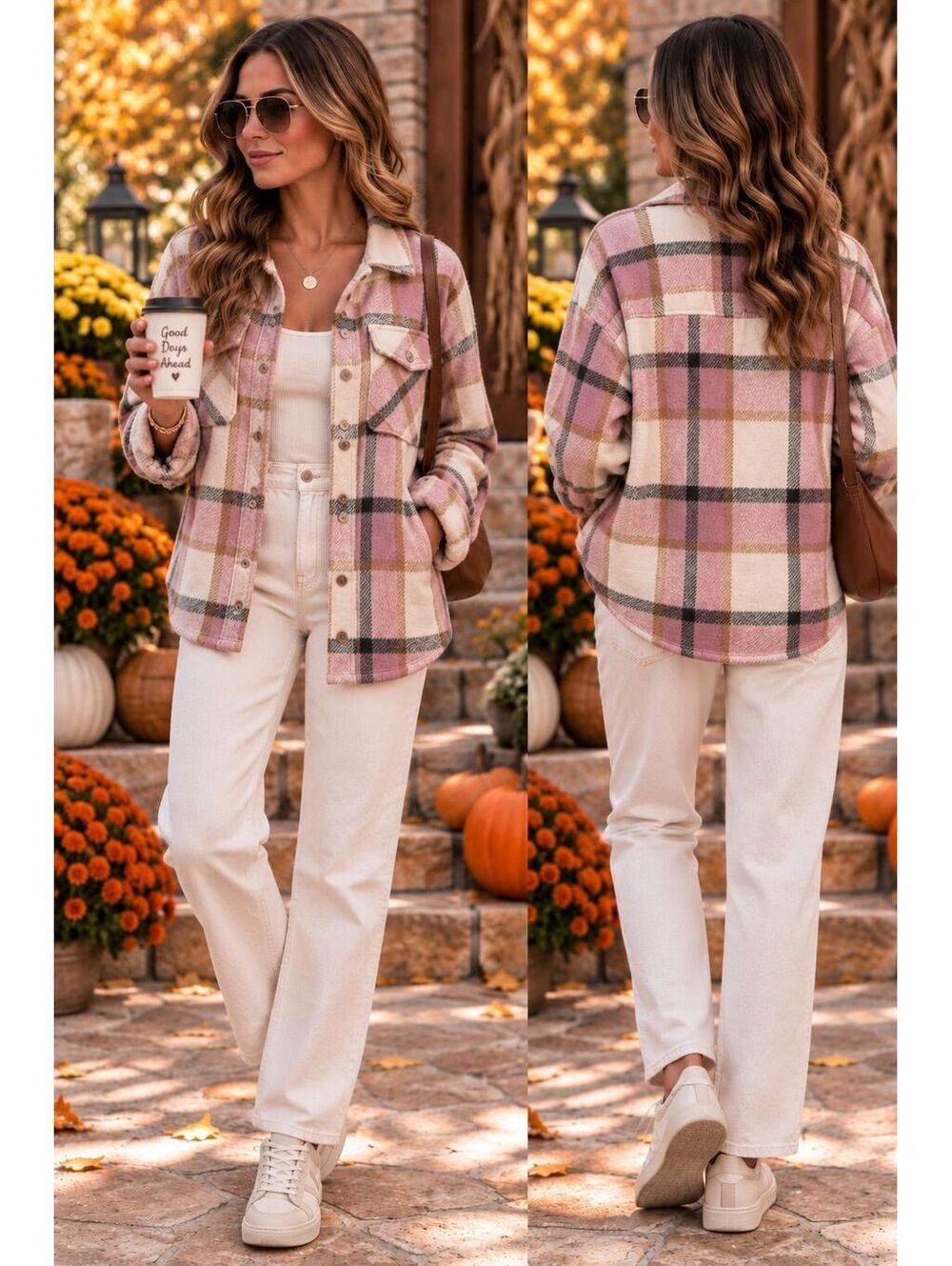 Oversized fleece pink plaid “Shacket” Small